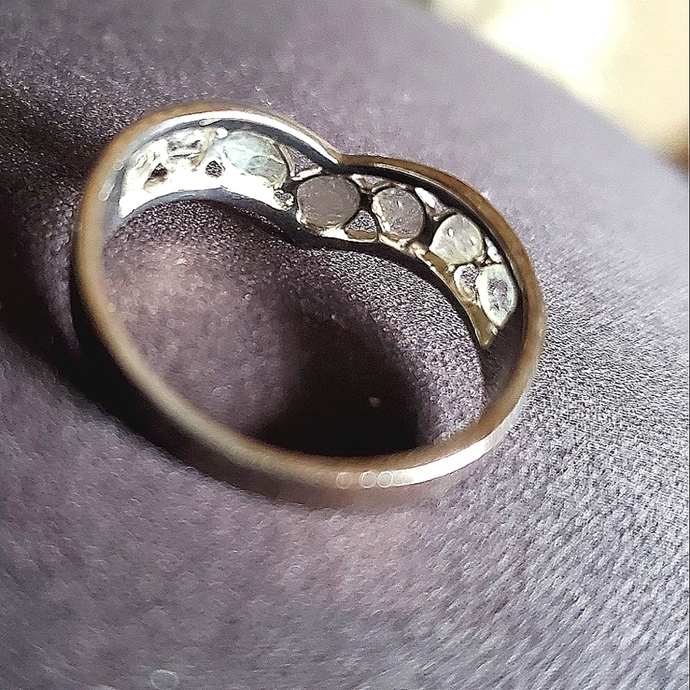 Platinum Plated Sterling Silver Polki Diamond Wishbone Ring - Picture 4 of 6